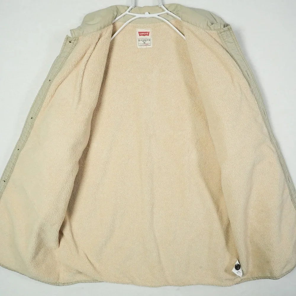 Levis Men's Sherpa Lined Utility Jacket Beige Medium Regular Fit Button‎ Front - Picture 5 of 9